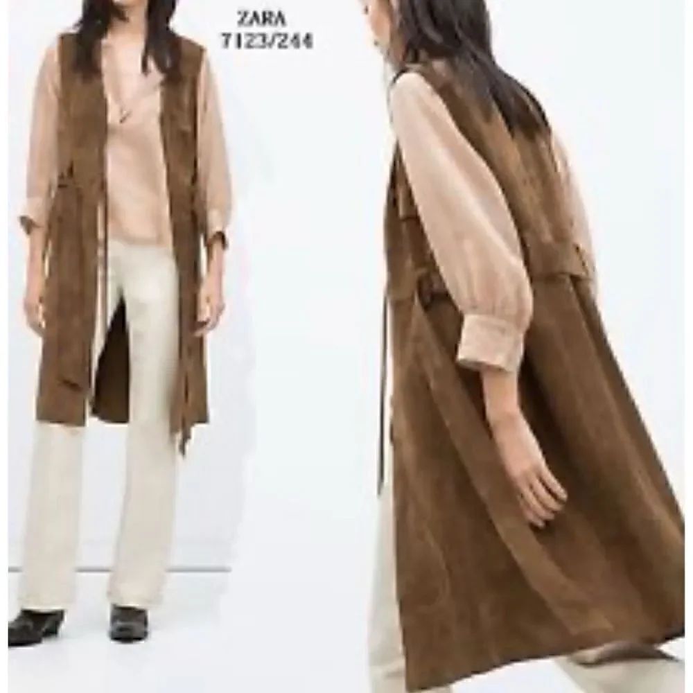 Vintage Zara Studio Cow Leather Sleeveless western long jacket Size M